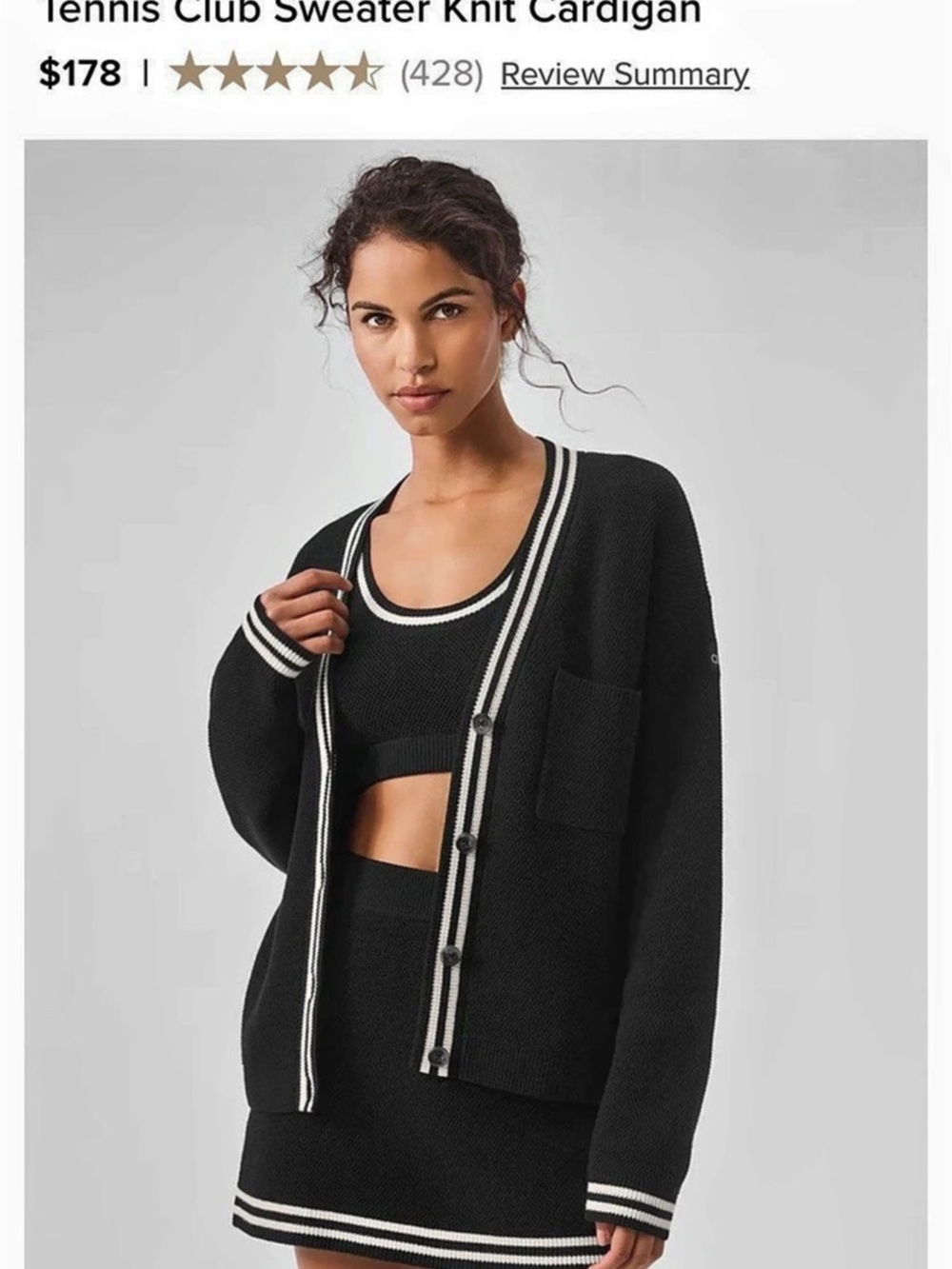 alo Tennis Club Sweater Knit Cardigan Striped Cardigan in Black & White XS Like